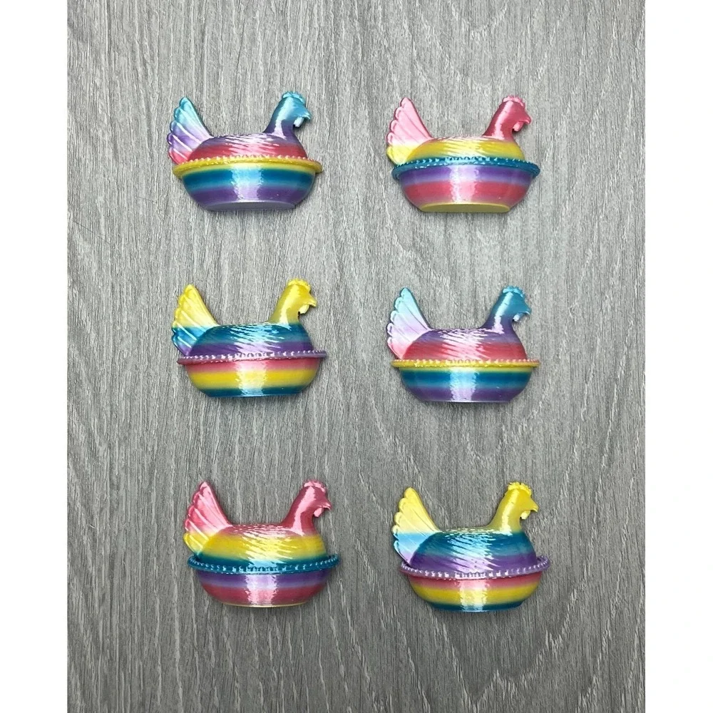 Set 6 Hen On Nest Chicken Fridge Magnets Rainbow 3D Print HON Kitchen Farmhouse